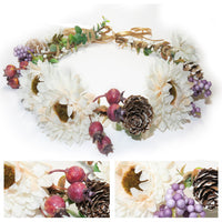 Flower Headband Head Garland Hair Band Crown Wreath Festival Boho Hippy Wedding Chrysanthemums with larch cones & berries #13 Clothes, Shoes & Accessories:Women:Women's Accessories:Hair Accessories hair hair styling
