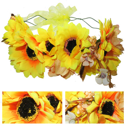 Flower Headband Head Garland Hair Band Crown Wreath Festival Boho Hippy Wedding Large yellow sunflowers #14 Clothes, Shoes & Accessories:Women:Women's Accessories:Hair Accessories hair hair styling
