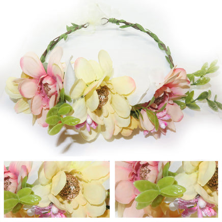 Flower Headband Head Garland Hair Band Crown Wreath Festival Boho Hippy Wedding Pink & Yellow Flowers #15 Clothes, Shoes & Accessories:Women:Women's Accessories:Hair Accessories hair hair styling