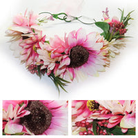 Flower Headband Head Garland Hair Band Crown Wreath Festival Boho Hippy Wedding Pink Sunflowers #22 Clothes, Shoes & Accessories:Women:Women's Accessories:Hair Accessories hair hair styling