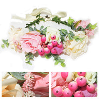 Flower Headband Head Garland Hair Band Crown Wreath Festival Boho Hippy Wedding Roses & Pink Berries #2 Clothes, Shoes & Accessories:Women:Women's Accessories:Hair Accessories hair hair styling