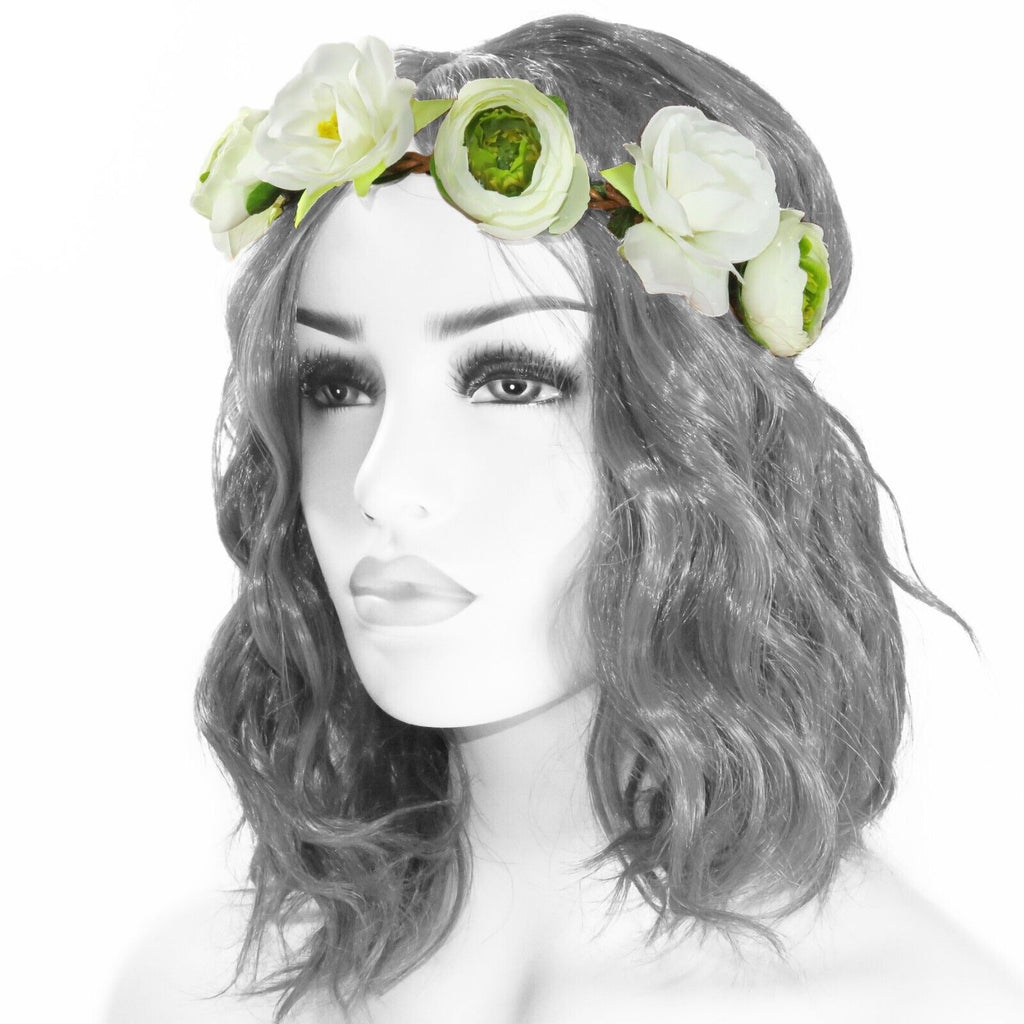 Flower Headband Head Garland Hair Band Crown Elastic Wreath Festival Boho Hippy White water lily Clothes, Shoes & Accessories:Women:Women's Accessories:Hair Accessories garlands hair hair styling party