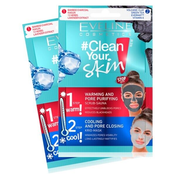 2 x Eveline Clean Your Skin 2 steps Scrub Sauna & Krio Face Mask Warming Cooling Health & Beauty:Skin Care:Skin Masks face care skin