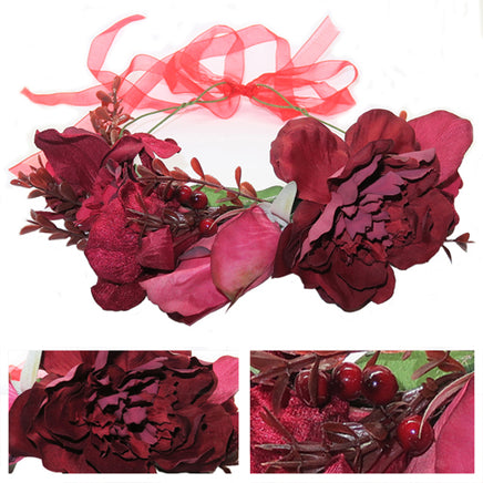 Flower Headband Head Garland Hair Band Crown Wreath Festival Boho Hippy Wedding Burgundy Roses & Berries #5 Clothes, Shoes & Accessories:Women:Women's Accessories:Hair Accessories hair hair styling