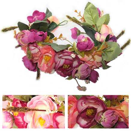 Flower Headband Head Garland Hair Band Crown Wreath Festival Boho Hippy Wedding Spikes & Pink Roses #6 Clothes, Shoes & Accessories:Women:Women's Accessories:Hair Accessories hair hair styling