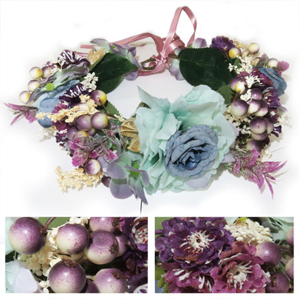 Flower Headband Head Garland Hair Band Crown Wreath Festival Boho Hippy Wedding Blue Roses & Purple Berries #7 Clothes, Shoes & Accessories:Women:Women's Accessories:Hair Accessories hair hair styling