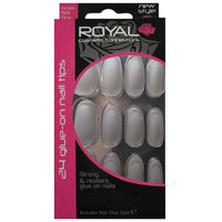 Royal Full Coverage False Nail Artificial Tips + 3g Glue Set of 24 Americano Almond - matte grey false nails galaxy nails