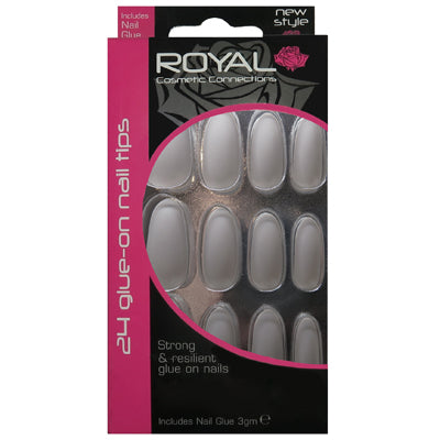 Royal Full Coverage False Nail Artificial Tips + 3g Glue Set of 24 Americano Almond - matte grey false nails galaxy nails