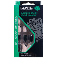 Royal Full Coverage False Nail Artificial Tips + 3g Glue Set of 24 Back to Black - short square false nails galaxy nails