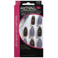 Royal Full Coverage False Nail Artificial Tips + 3g Glue Set of 24 Berry Nice - purplish grey & metallic brown false nails galaxy nails
