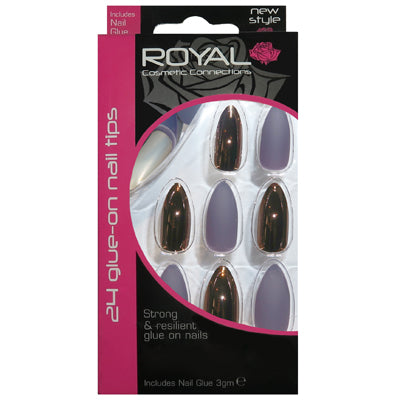 Royal Full Coverage False Nail Artificial Tips + 3g Glue Set of 24 Berry Nice - purplish grey & metallic brown false nails galaxy nails