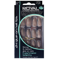 Royal Full Coverage False Nail Artificial Tips + 3g Glue Set of 24 Cashmere Stiletto - taupe false nails galaxy nails