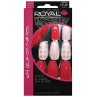 Royal Full Coverage False Nail Artificial Tips + 3g Glue Set of 24 Feeling Flush - houndstooth pink false nails galaxy nails