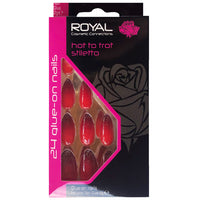 Royal Full Coverage False Nail Artificial Tips + 3g Glue Set of 24 Hot to Trot - red glitter false nails nails