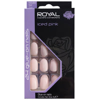 Royal Full Coverage False Nail Artificial Tips + 3g Glue Set of 24 Iced Pink - glossy nude pink false nails nails