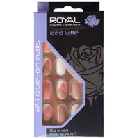 Royal Full Coverage False Nail Artificial Tips + 3g Glue Set of 24 Iced Latte - white pink beige false nails nails
