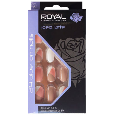 Royal Full Coverage False Nail Artificial Tips + 3g Glue Set of 24 Iced Latte - white pink beige false nails galaxy nails