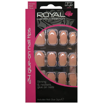 Royal Full Coverage False Nail Artificial Tips + 3g Glue Set of 24 In The Buff - Beige false nails galaxy nails