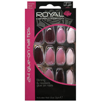 Royal Full Coverage False Nail Artificial Tips + 3g Glue Set of 24 In The Mix Stiletto - pink & burgundy false nails galaxy nails