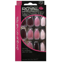 Royal Full Coverage False Nail Artificial Tips + 3g Glue Set of 24 In The Mix Stiletto - pink & burgundy false nails nails