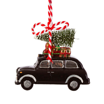 Hanging Christmas Tree Decoration Glass Baubles Sass and Belle Ornament London Black Cab with Xmas Tree Christmas galaxy seasonal