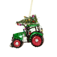 Hanging Christmas Tree Decoration Glass Baubles Sass and Belle Ornament Festive Tractor with a Xmas Tree Christmas galaxy seasonal