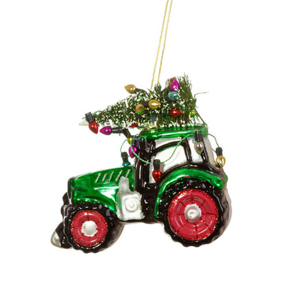 Hanging Christmas Tree Decoration Glass Baubles Sass and Belle Ornament Festive Tractor with a Xmas Tree Christmas galaxy seasonal