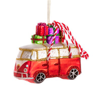 Hanging Christmas Tree Decoration Glass Baubles Sass and Belle Ornament Campervan with Gifts Christmas galaxy seasonal