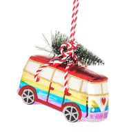 Hanging Christmas Tree Decoration Sass and Belle Glass Xmas Ornament Bauble Gift Rainbow Camper Van with Xmas Tree Christmas