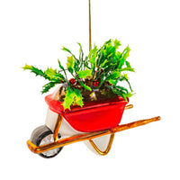 Hanging Christmas Tree Decoration Glass Baubles Sass and Belle Ornament Wheelbarrow with Holly Christmas galaxy seasonal