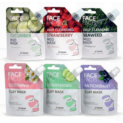 2 x Face Facts MUD CLAY GEL Face Mask Assorted All Skin Types VEGAN 2 x 60ml Health & Beauty:Skin Care:Skin Masks face care skin