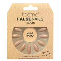 Technic False Nails Tips Full Coverage Set of 24 + Glue Nude Mood Stiletto false nails nails
