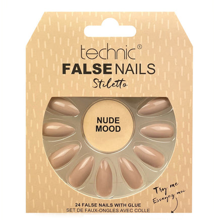 Technic False Nails Tips Full Coverage Set of 24 + Glue Nude Mood Stiletto false nails galaxy nails