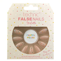 Technic False Nails Tips Full Coverage Set of 24 + Glue Pastel Polka false nails nails