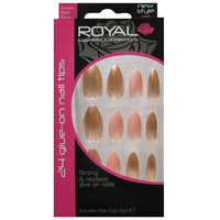 Royal Full Coverage False Nail Artificial Tips + 3g Glue Set of 24 Prosecco Blush - nude beige false nails nails