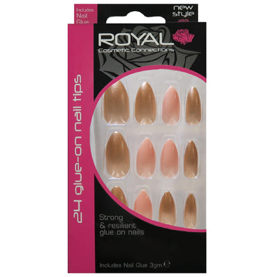 Royal Full Coverage False Nail Artificial Tips + 3g Glue Set of 24 Prosecco Blush - nude beige false nails galaxy nails