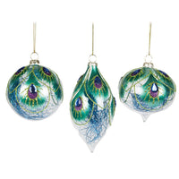 Hanging Christmas Tree Decoration Sass and Belle Glass Xmas Ornament Bauble Gift Peacock Feather Bauble Set Christmas