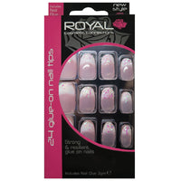 Royal Full Coverage False Nail Artificial Tips + 3g Glue Set of 24 Radiance Stiletto - nude pink with glitter flakes false nails galaxy nails