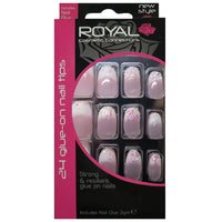 Royal Full Coverage False Nail Artificial Tips + 3g Glue Set of 24 Radiance Stiletto - nude pink with glitter flakes false nails nails