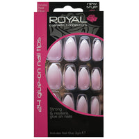 Royal Full Coverage False Nail Artificial Tips + 3g Glue Set of 24 Reflection Stiletto - nude pink false nails nails