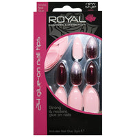 Royal Full Coverage False Nail Artificial Tips + 3g Glue Set of 24 Royal Blush - pink plum silver glitter false nails galaxy nails