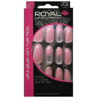 Royal Full Coverage False Nail Artificial Tips + 3g Glue Set of 24 Sugar Baby Almond - pink with holographic glitter false nails galaxy nails
