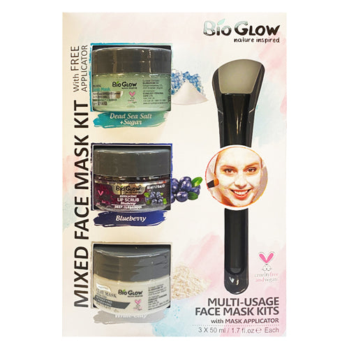 Bio Glow 3 x 50ml Face Mask Kit + Applicator Gift Set Mixed: Dead Sea, Blueberry, White Clay Health & Beauty:Skin Care:Skin Masks face care gift her skin